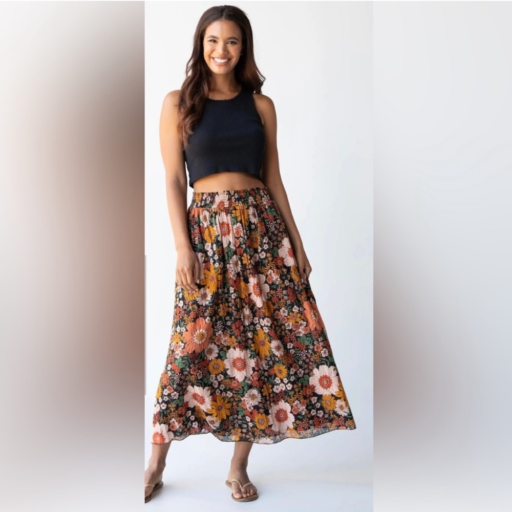 NATURAL LIFE Floral Maxi Skirt - Black, Orange, Pink